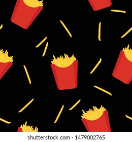 French fries fast food seamless pattern, background.