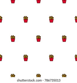 French fries fast food seamless vector icon pattern. Potato ships simple texture.