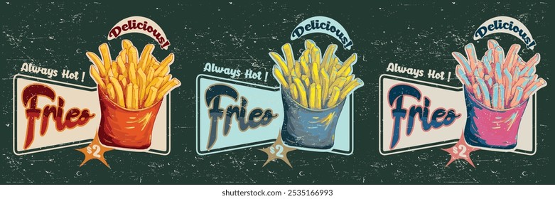 French Fries Fast food tee design, Crispy and delicious fast food artwork, french fries slogan illustration print Graphic text vector pattern for Women's Men's and kids tee-t-shirt and sticker