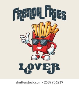 French Fries Fast food tee design, Crispy y deliciosa obra de arte de comida rápida, impresión de ilustración de eslogan de papas fritas francés Patrón de Vector de texto gráfico para mujeres, hombres y niños camiseta y pegatina