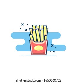 French fries Fast food vector illustration. Flat design. For sticker, icon, web line page, background, wallpaper and more.