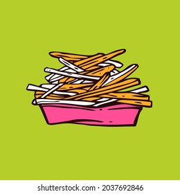 French fries. Fast food. Vector hand drawn illustration.