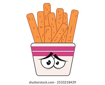 Batatas fritas fritas fritas batatas fritas American street food mascote emoji personagem exausto olhos expressão design ícone set