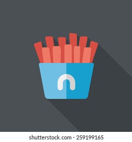 french fries flat icon with long shadow,eps10