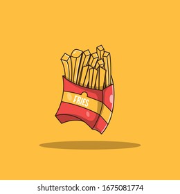 French Fries Flat Illustration Line Vector Junk Food, Colored Vector, Editable