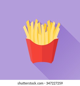 French fries flat style icon on purple background. Vector illustration.