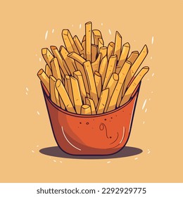 Pommes frites, flache Vektorgrafik. Pommes frites, handgezeichnet, einzelne Vektorgrafik