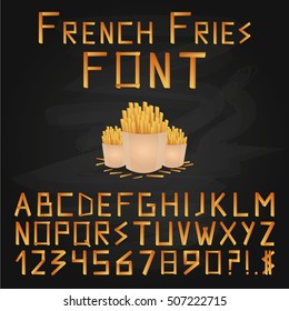 French Fries Font. Fast food font. English Alphabet. Type letters, numbers and punctuation marks