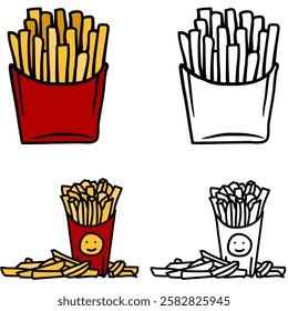 French fries food illustration set