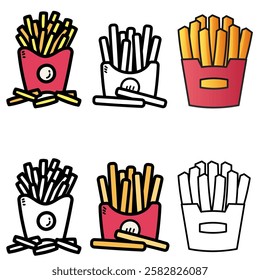 French fries food illustration set.