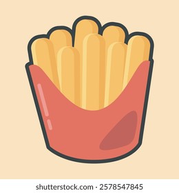 French fries food with outline flat vector design.