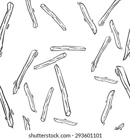 French Fries Food Pattern Vector Black And White Line