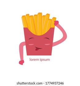 French Fries funny character logo. Snack Food concept. Emoji Emoticon collection. 