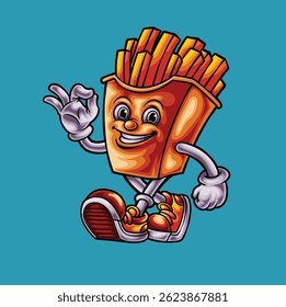 french fries funny mascot character design vector illustration