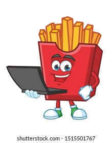 French fries with gadget cartoon mascot character design vector