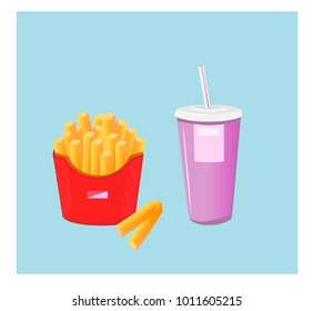 French fries and a glass with cola