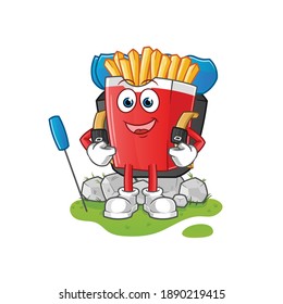 French fries go camping mascot. cartoon vector