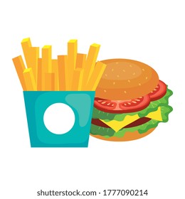 french fries and hamburger design, food eat restaurant and menu theme Vector illustration
