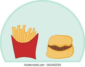 French fries and hamburger. Vector illustration.