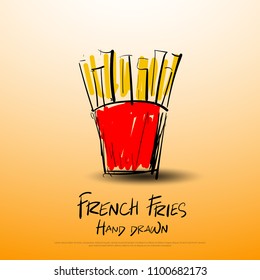 french fries hand drawn junk food watercolor. vector illustrator