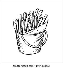 French Fries hand drawn sketch. Black color vintage style. Vector illustration.