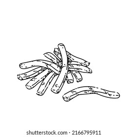 Pommes frites, handgezeichnet, Vektorgrafik. Kartoffelnahrung, Bratschnaps, Pommes frites-Skizze. einzelne schwarze Illustration