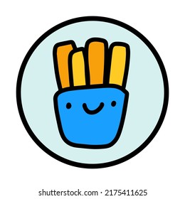 French fries hand drawn vector logotype icon in cartoon doodle style smiling box junk fast food