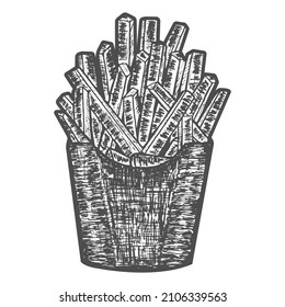 French fries hand drawn vintage vector illustration food art