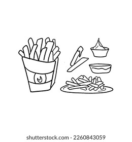 french fries handrawn doodle illustrations vector