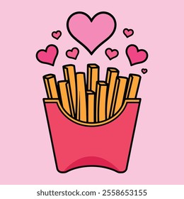 French Fries with Hearts Illustration