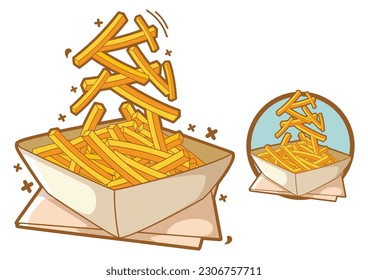 
French fries icon cartoon vector junk food illustration