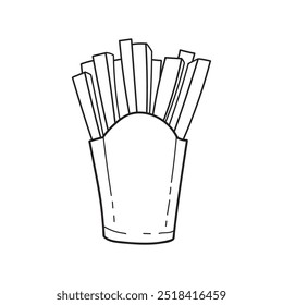 French fries icon in doodle engraved sketch style. Traditional fast food product. Hand drawn illustration for cafe, bakery, restaurant menu