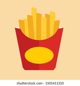 French Fries icon Fast Food Template Design. French fries in carton package box. fries in paper red box. vector flat icons cartoon design eps10 illustration