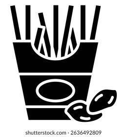 French fries icon Flat outline fill black and white