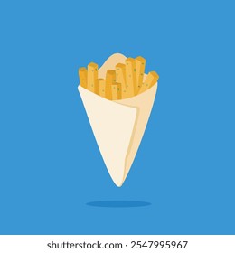 French fries icon with greaseproof paper. Flat illustration of snack food icon for symbol and web