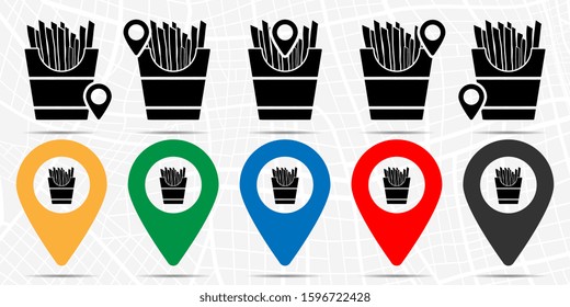 French fries icon in location set. Simple glyph, flat illustration element of fast food theme icons