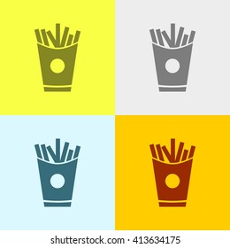 French Fries Icon on Four Different Backgrounds. Eps-10.