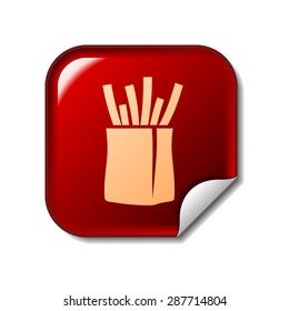 French fries icon on red sticker