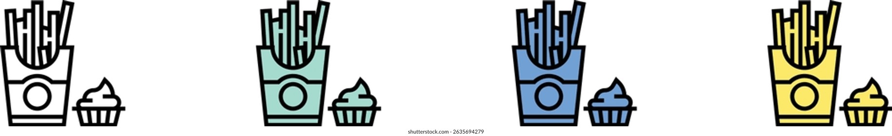 french fries icon. Outline, Green, Blue and Yellow Style Design Isolated On White Background