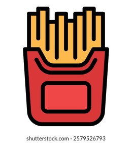 French fries icon outline vector. Potato food. Fry pack color flat