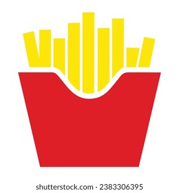 French fries icon, potato, fast food, red carton package box, flat vector isolated on white background