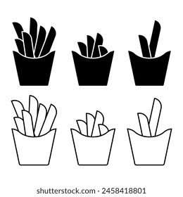 French fries icon set. Fastfood illustration. Vector isolated on white background.