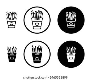 French fries icon set. potato fries bag vector symbol. fried chips cone snack icon suitable for apps and websites UI designs.