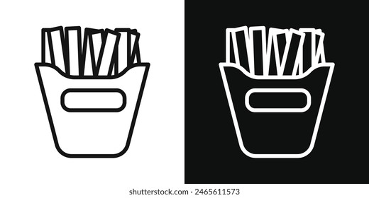 French fries icon set. Potato fries bag vector symbol and crispy chips cone snack icon.