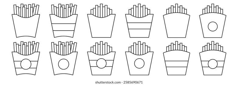 French Fries Icon Set. Vector Linear Illustration of French Fries. French Fries Symbol. French Fries Vector Icon in line style design.