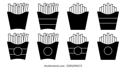 French Fries Icon Set. Vector Linear Illustration of French Fries. French Fries Symbol. French Fries Vector Icon in line style design.