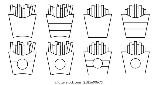 French Fries Icon Set. Vector Linear Illustration of French Fries. French Fries Symbol. French Fries Vector Icon in line style design.