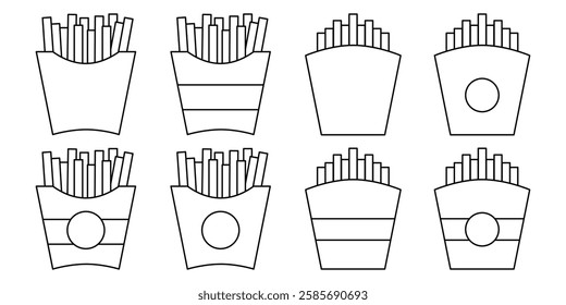 French Fries Icon Set. Vector Linear Illustration of French Fries. French Fries Symbol. French Fries Vector Icon in line style design.