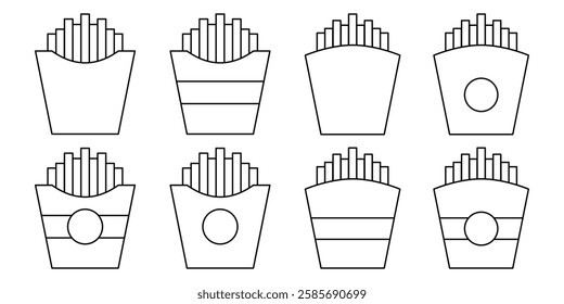 French Fries Icon Set. Vector Linear Illustration of French Fries. French Fries Symbol. French Fries Vector Icon in line style design.