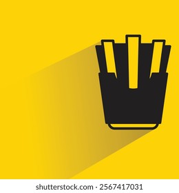 French fries icon with shadow on yellow background
